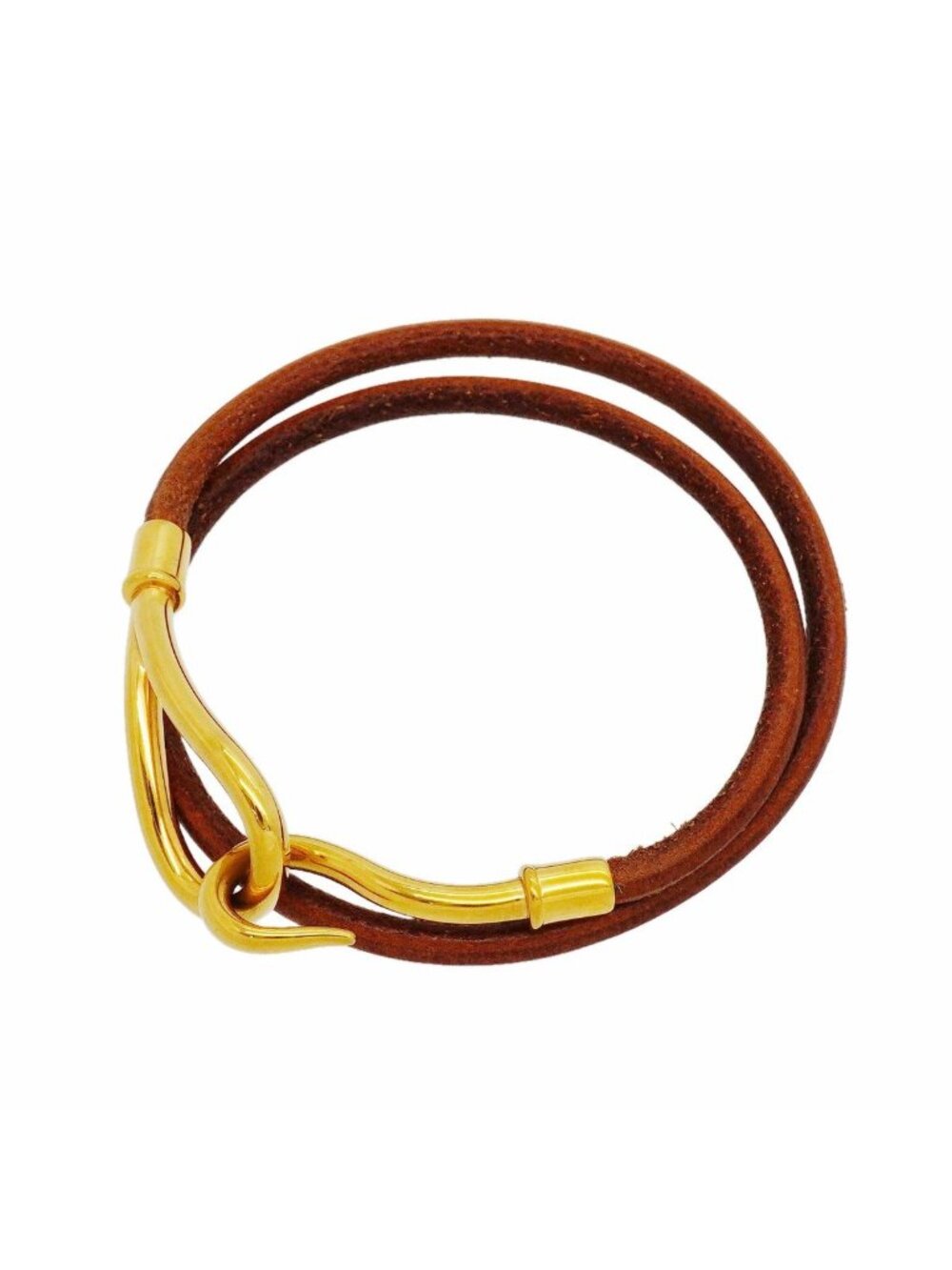 Hermes Bracelet Jumbo Hook Gold Plated Leather Brown